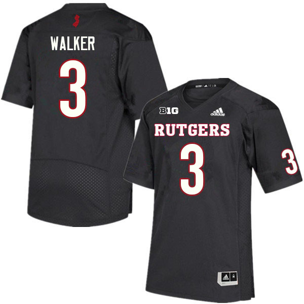Men #3 Moses Walker Rutgers Scarlet Knights College Football Jerseys Sale-Black